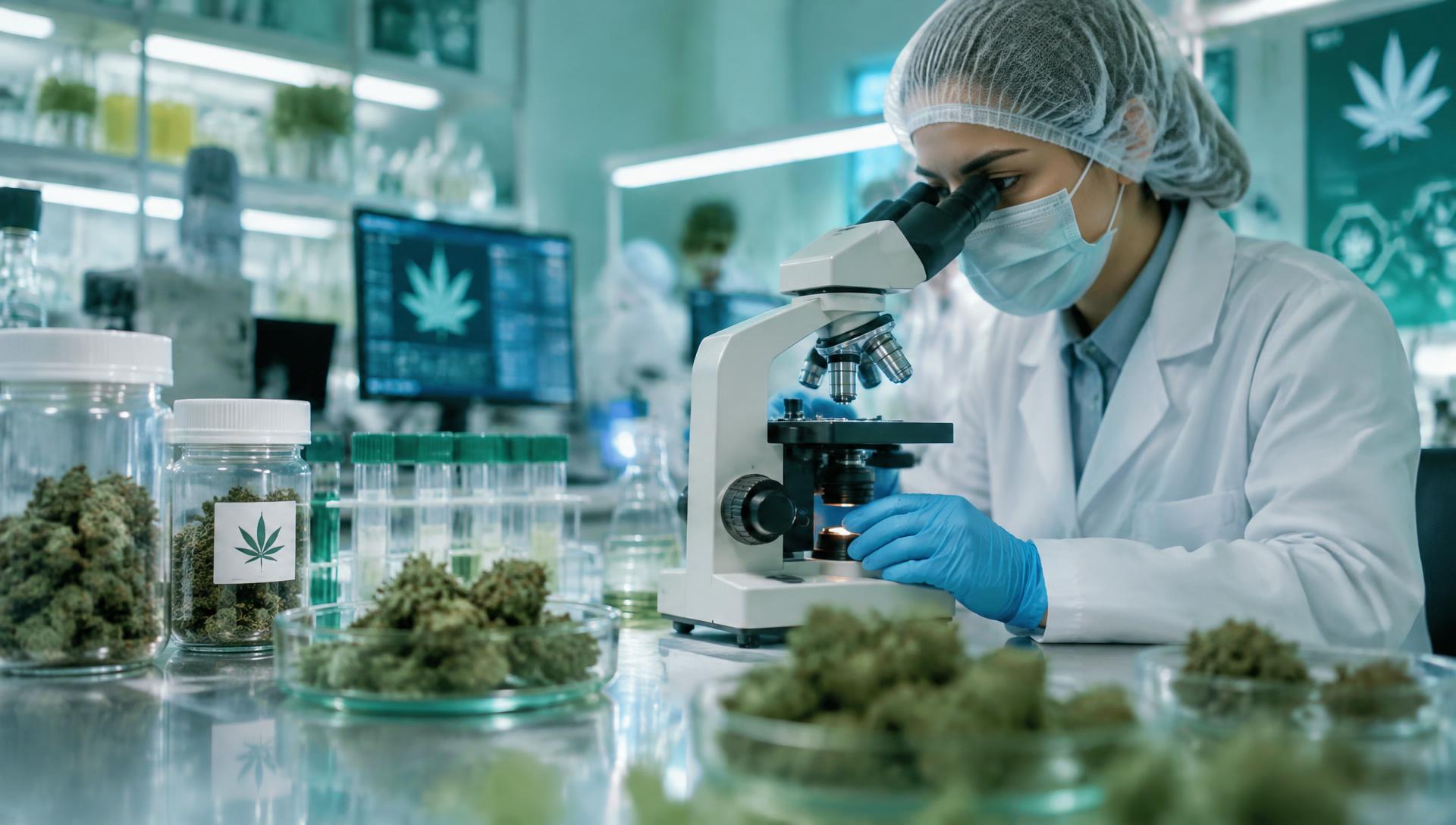 Scientist examining medical cannabis in a laboratory